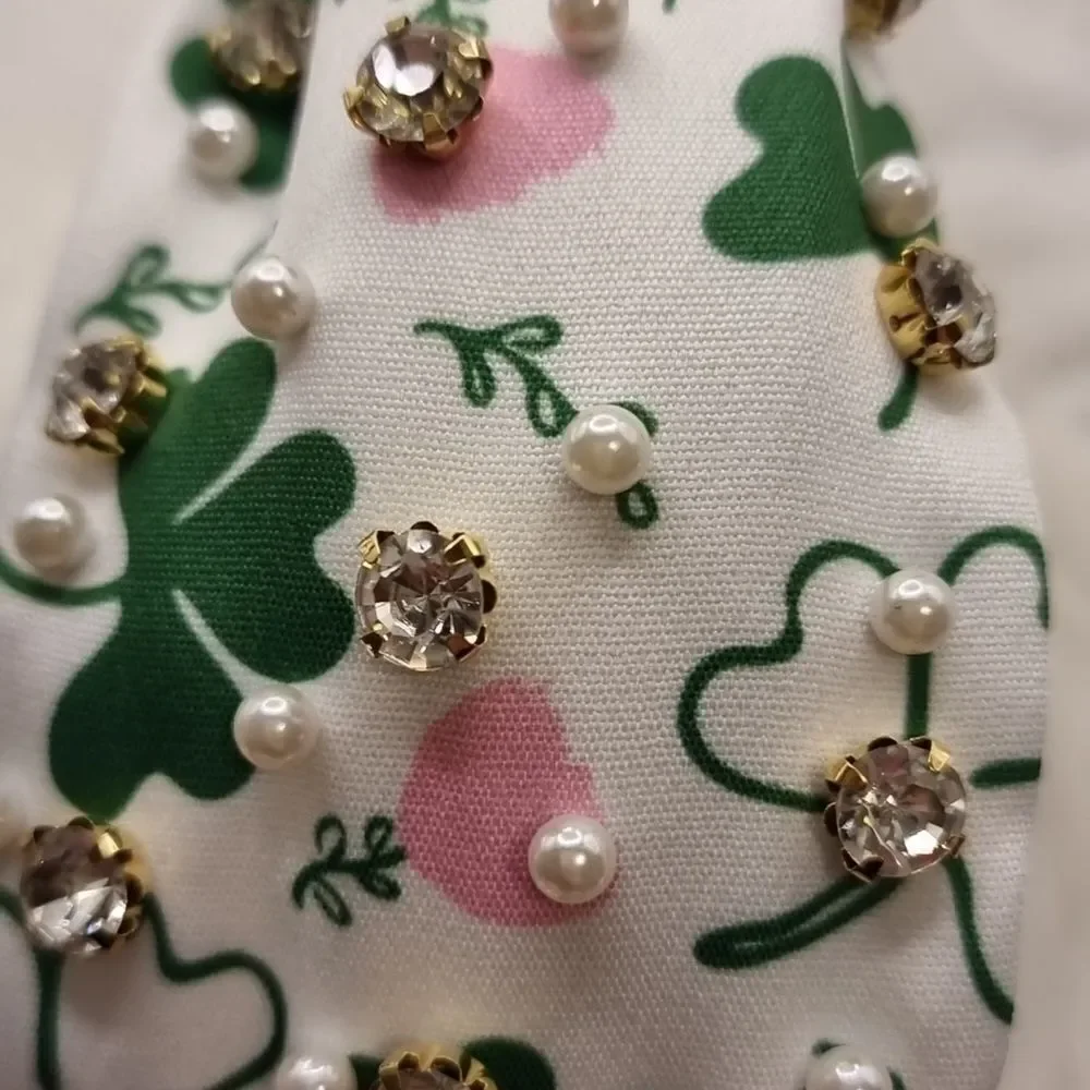 New CLOVER HEART PEARL RHINESTONE HEADBAND